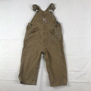 Girls Carhartt Overalls‎ Bibs Brown Size 24 Months Embroidered Flowers Heart